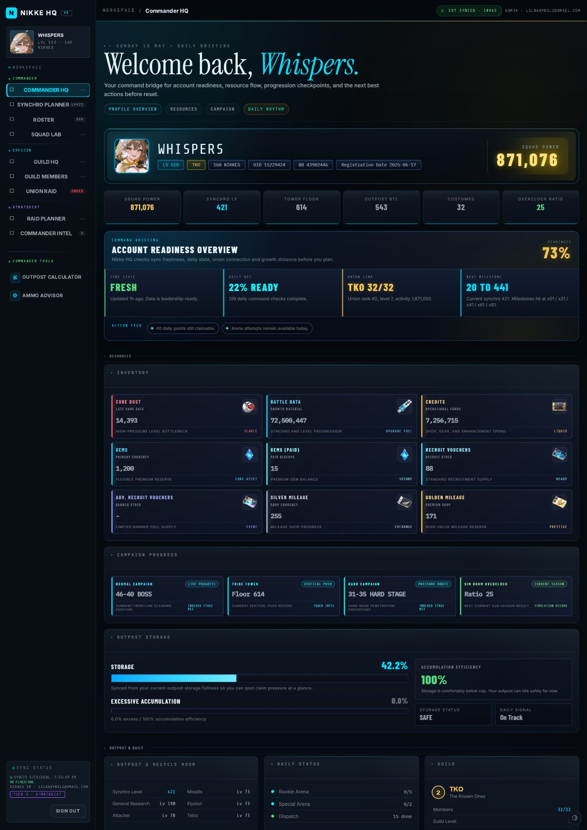 NIKKE HQ — Commander Dashboard